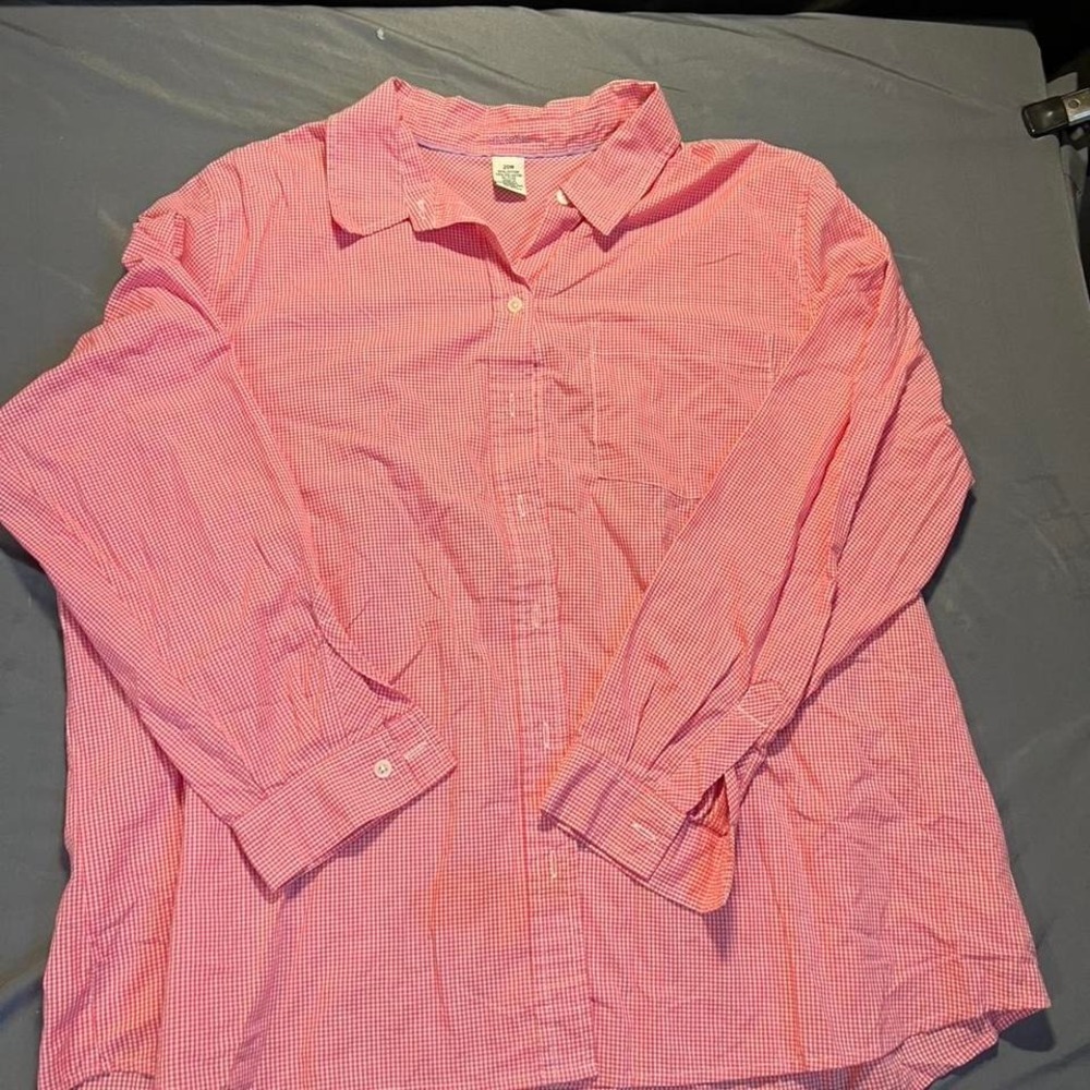 Cherokee Pink Gingham Button Down Shirt Womens 20W Long Sleeve‎ Cotton Blend